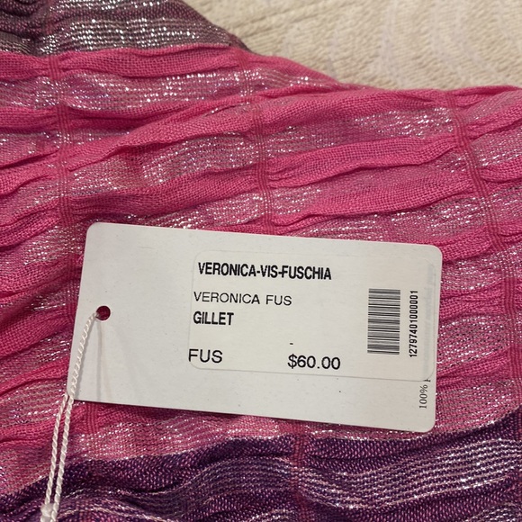 Elizabeth Gillet Pink & Purple Silver Metallic Scarf.  66” length - Picture 13 of 13